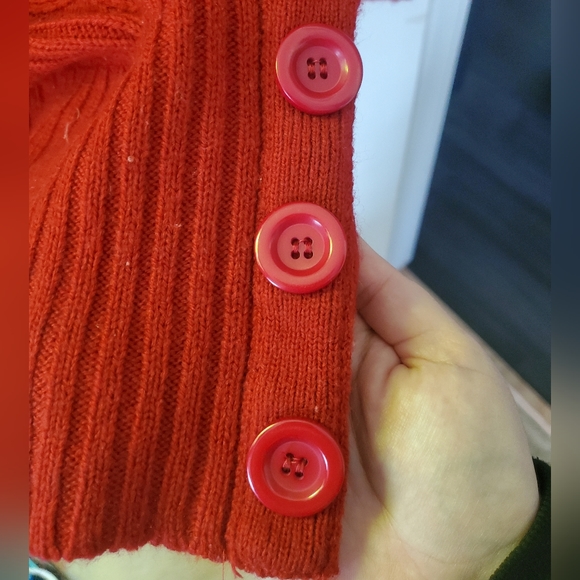 Red Faux Wrap Sweater with Button detail - Picture 3 of 4